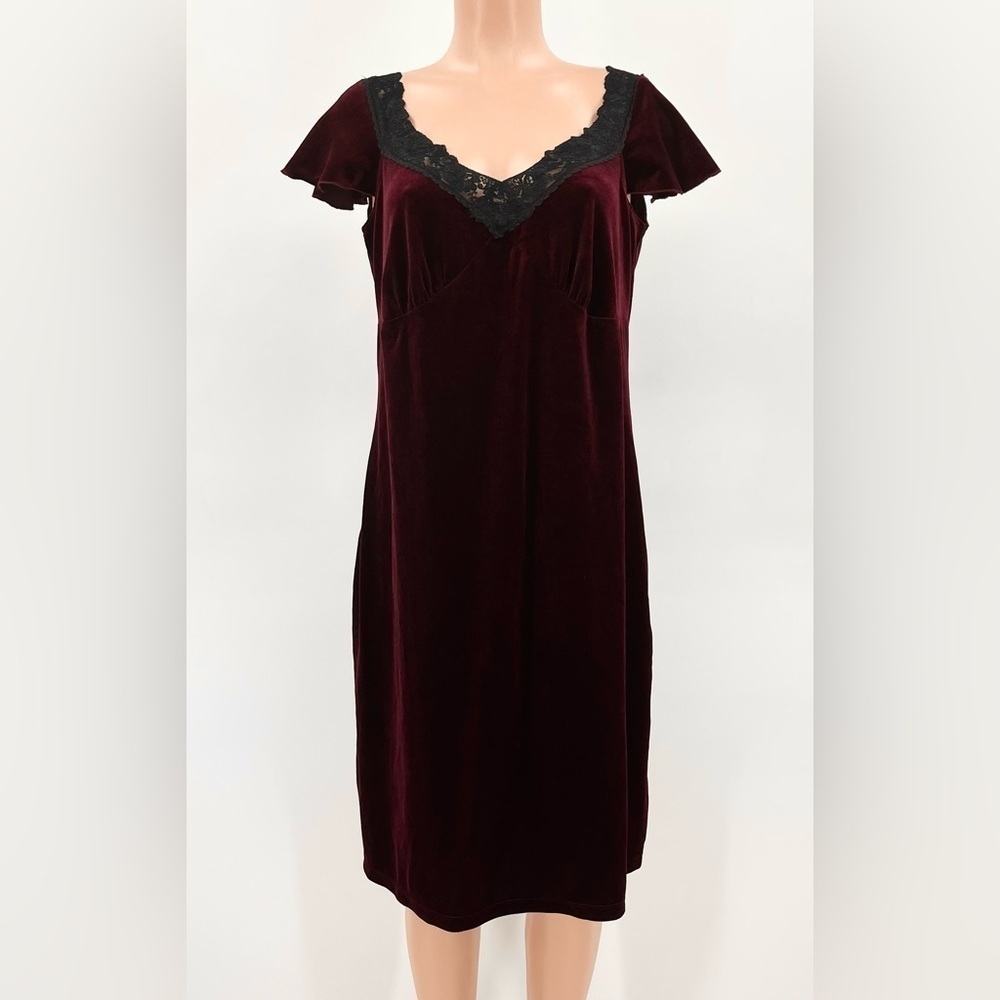 FLP Faith Love & Passion Burgundy Wine Velvet Flutter Sleeve Dress Size 16